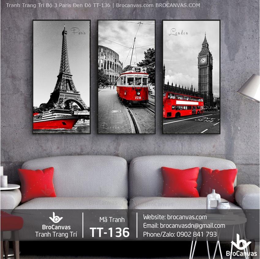 Tranh Trang Trí: “Bộ 3 Paris Đen Đỏ” TT-136