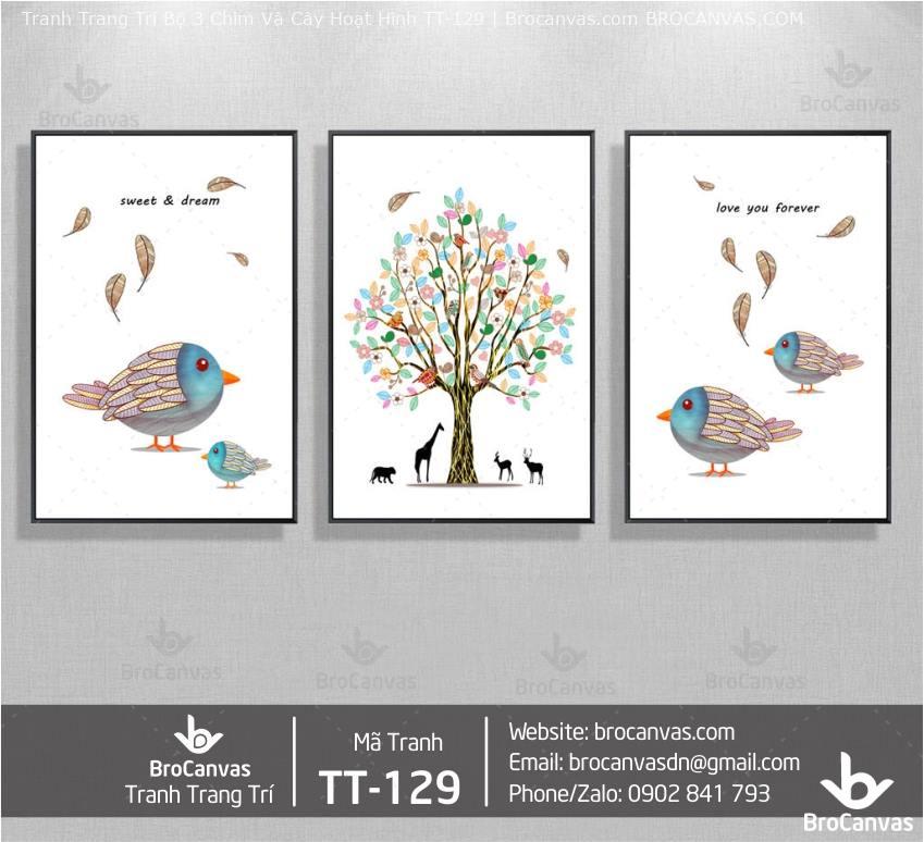 Tranh Trang Trí: “Bộ 3 Chim Và Cây Hoạt Hình” TT-129