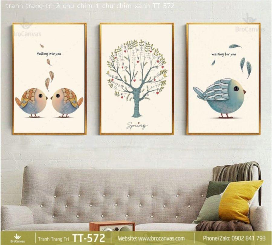 Tranh trang trí phòng trẻ em: "2 chú chim 1 chú chim xanh" tt-572