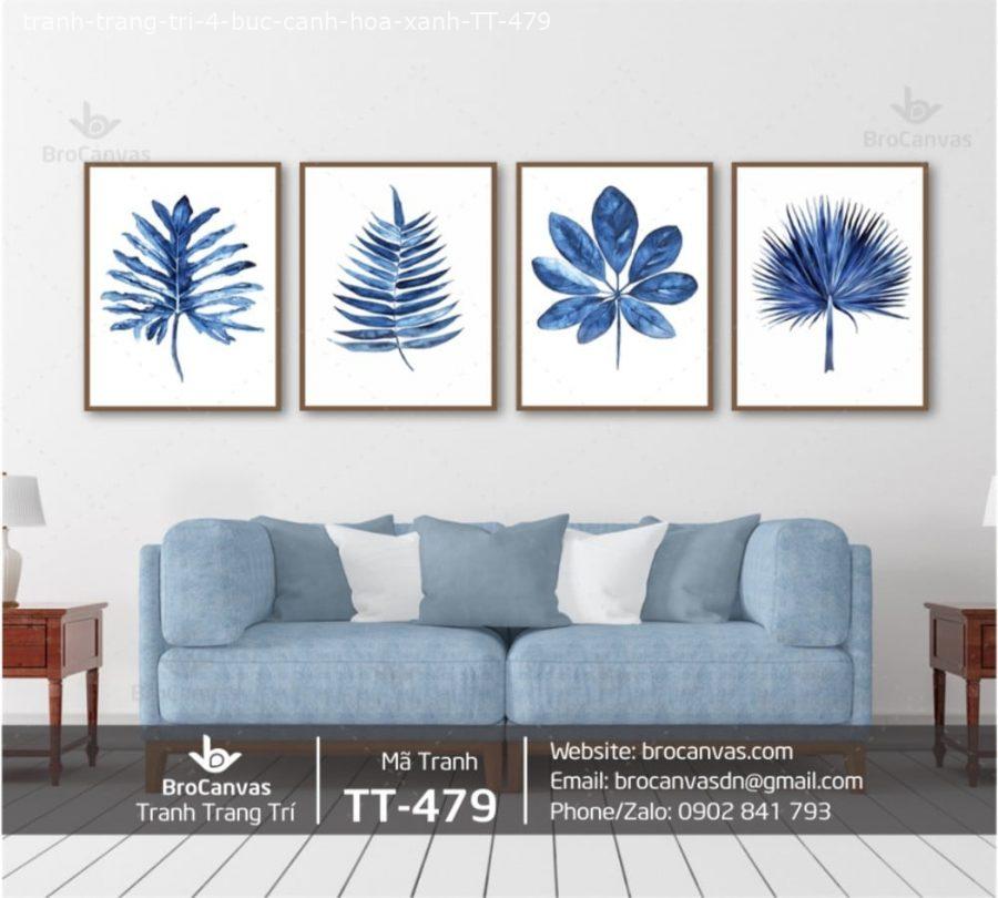 Tranh trang trí: "4 bức cánh hoa xanh decor" tt-479