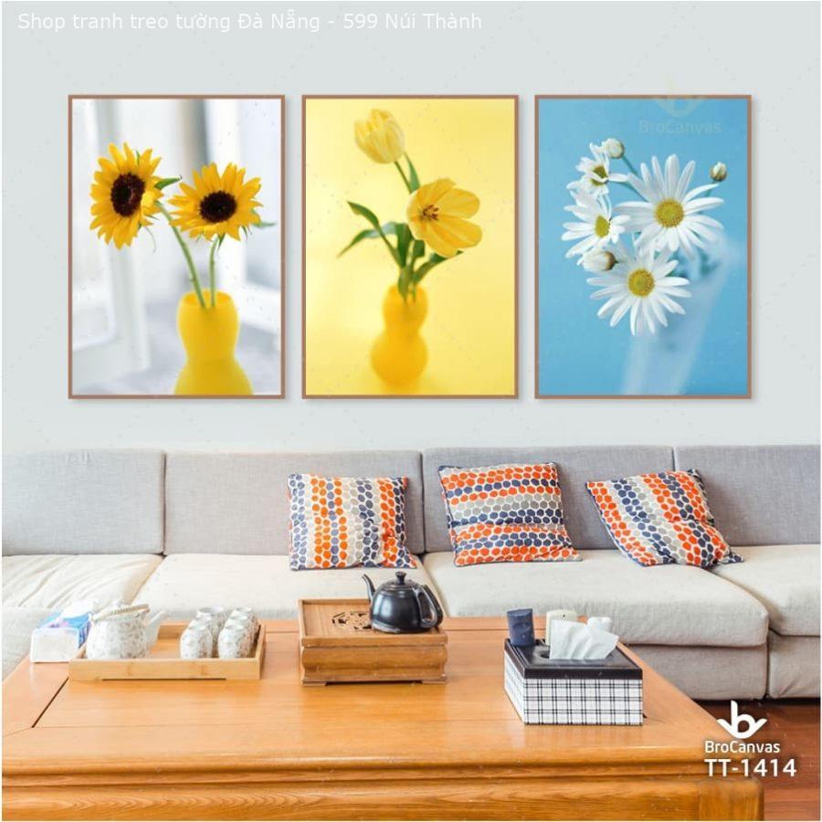 Tranh trang trí Bộ 3 hoa hướng dương – ly – cúc đẹp xuất sắc TT-1414