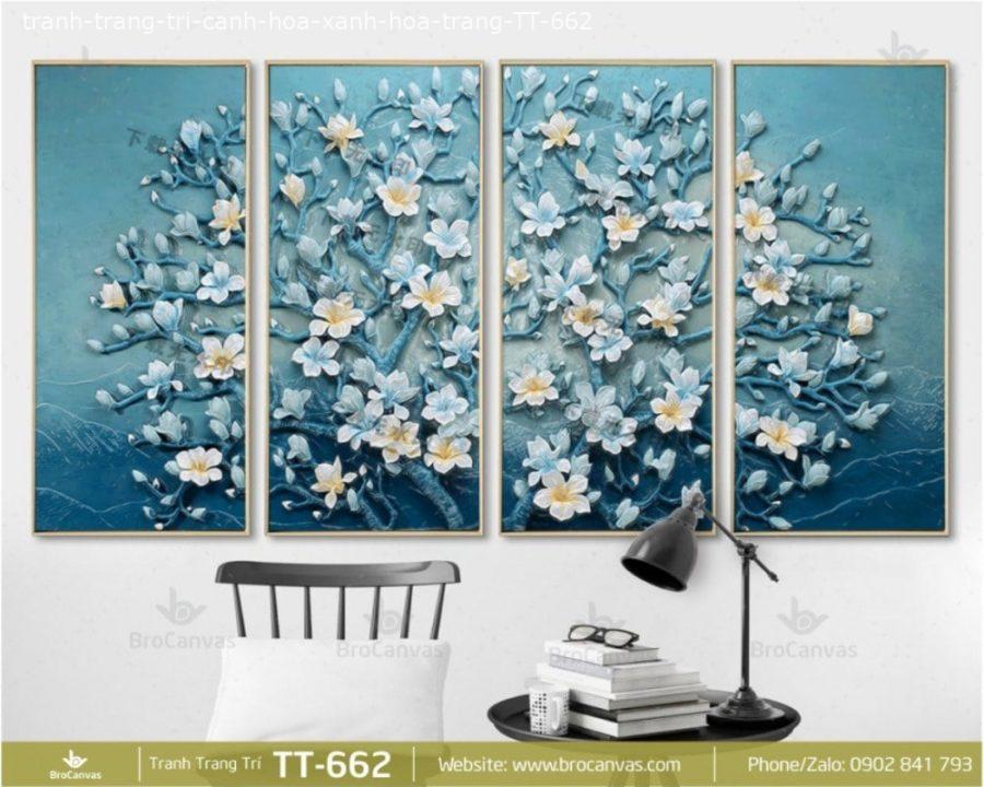 Tranh trang trí: "cánh hoa xanh hoa trắng" tt-662.