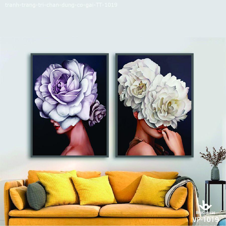 Tranh trang trí: "chân dung cô gái và hoa" tt-1019
