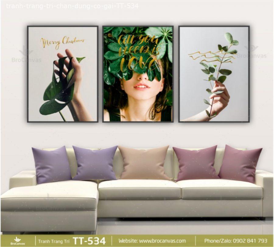 Tranh trang trí: "chân dung cô gái và lá cây" tt-534