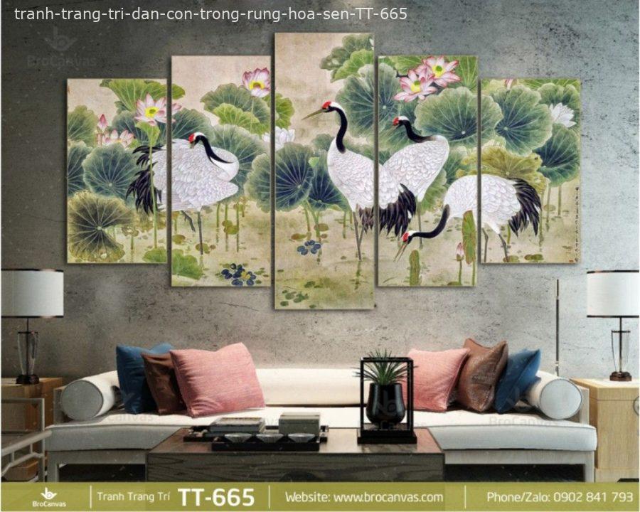 Tranh trang trí đàn cò trong rừng hoa sen tt 665 | brocanvas. Com