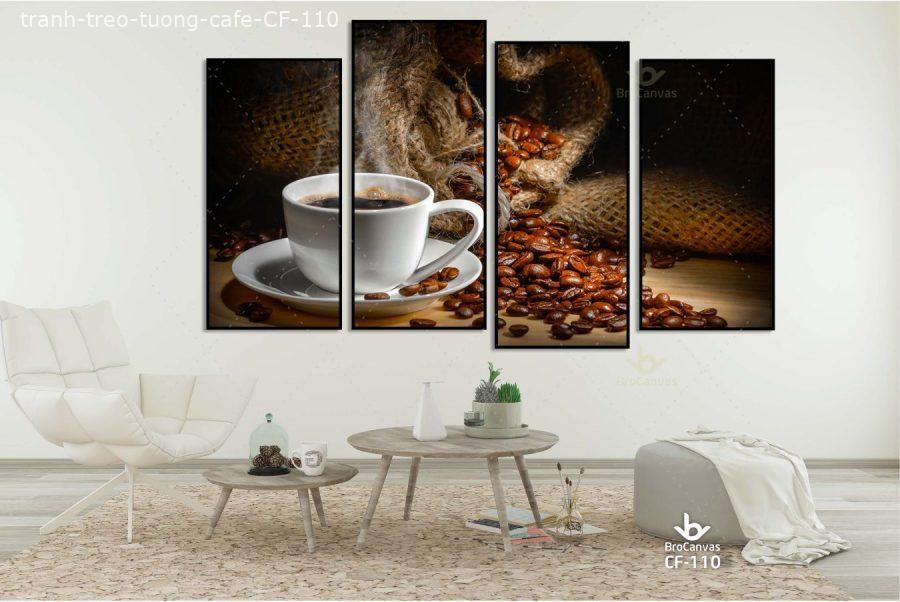 Tranh Treo Tường Cafe: “Ly Coffe Nóng Cạnh Hạt Cafe” CF-110