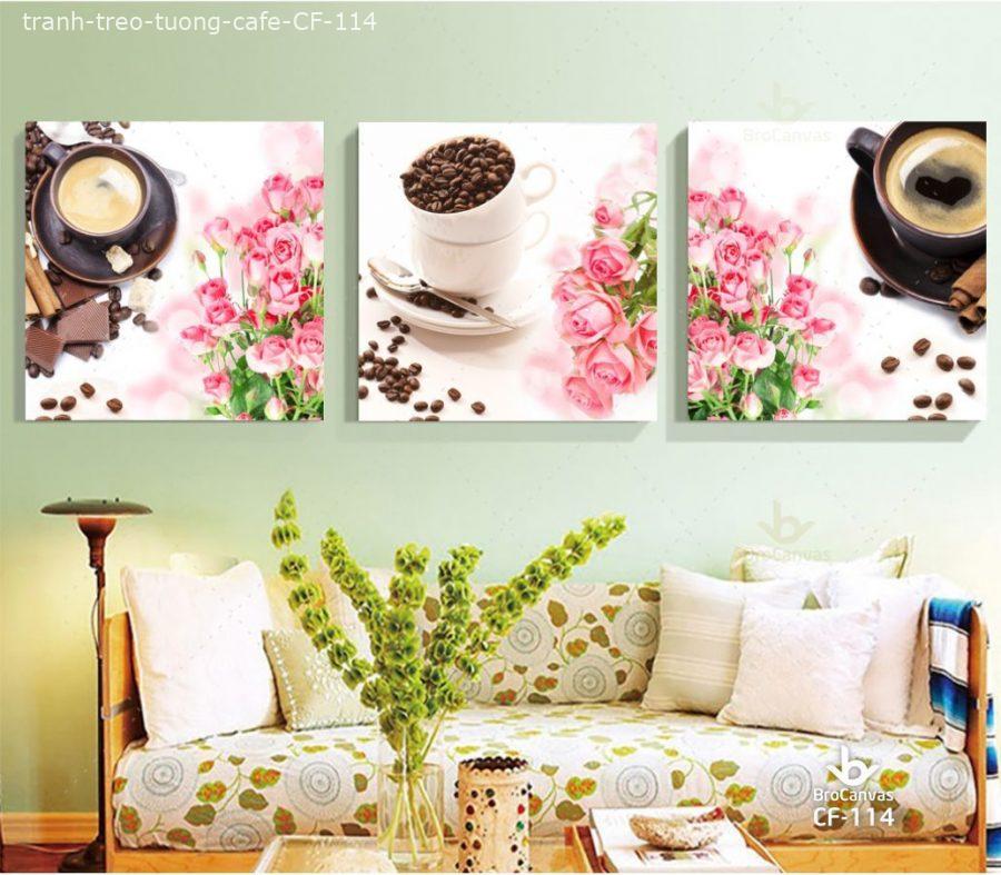 Tranh Treo Tường Cafe: “Coffe Campuchino Cùng Hoa Hồng” CF-114