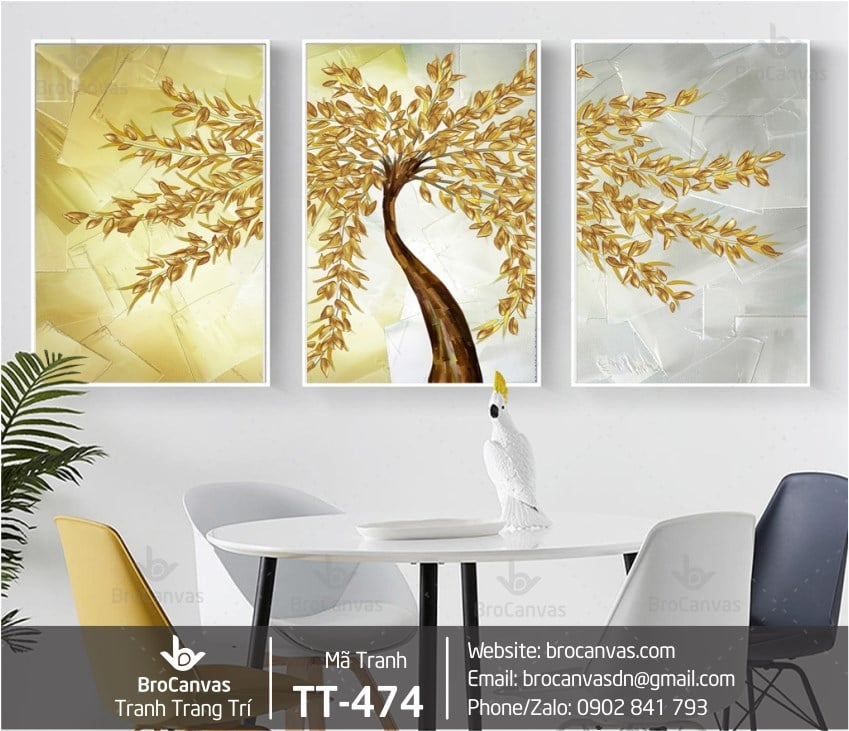 Tranh treo tường: "bộ 3 tranh cây liễu vàng" tt-474