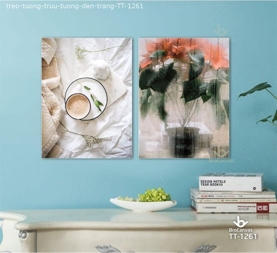 Tranh treo tường: "trừu tượng tách cà phê và hoa" tt-1261