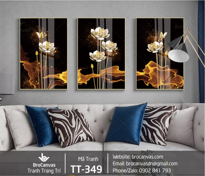 Tranh trang trí bộ 3 hoa sen vàng | brocanvas. Com