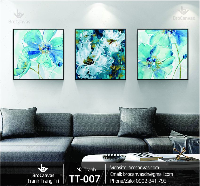 Tranh trang trí tranh trừu tượng: "hoa sứ xanh" tt-007