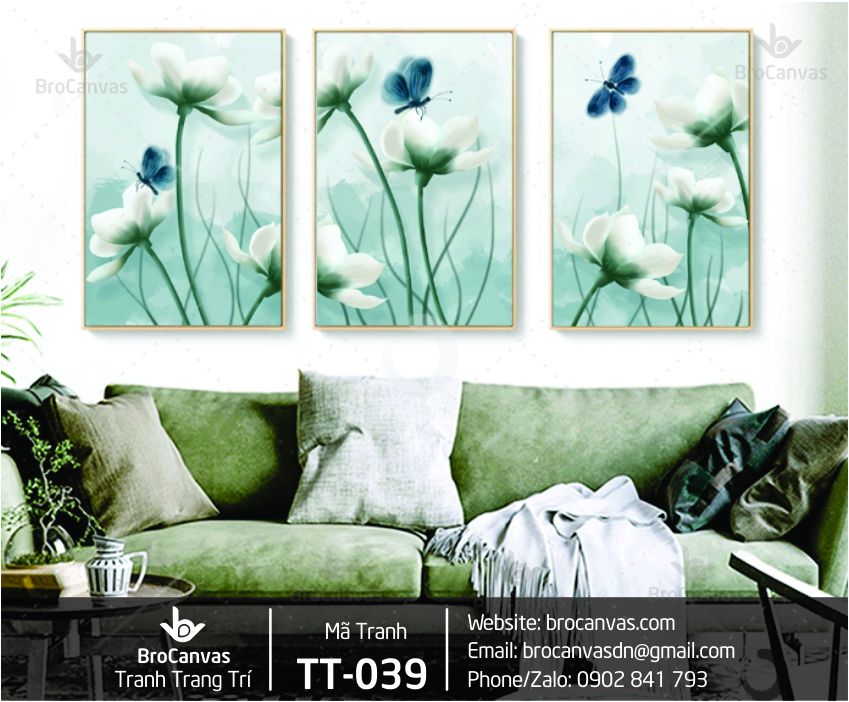 Tranh trang trí: "bộ 3 hoa và bướm" tt-039