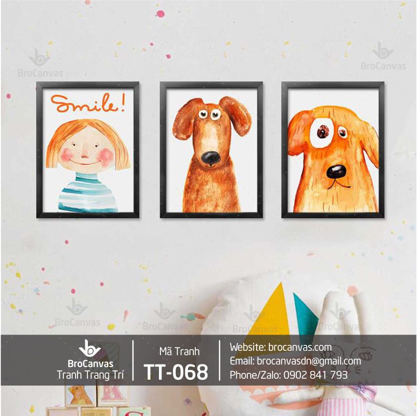 Tranh Trang Trí: “Bộ 3 Cô Bé Và Chú Chó” TT-068