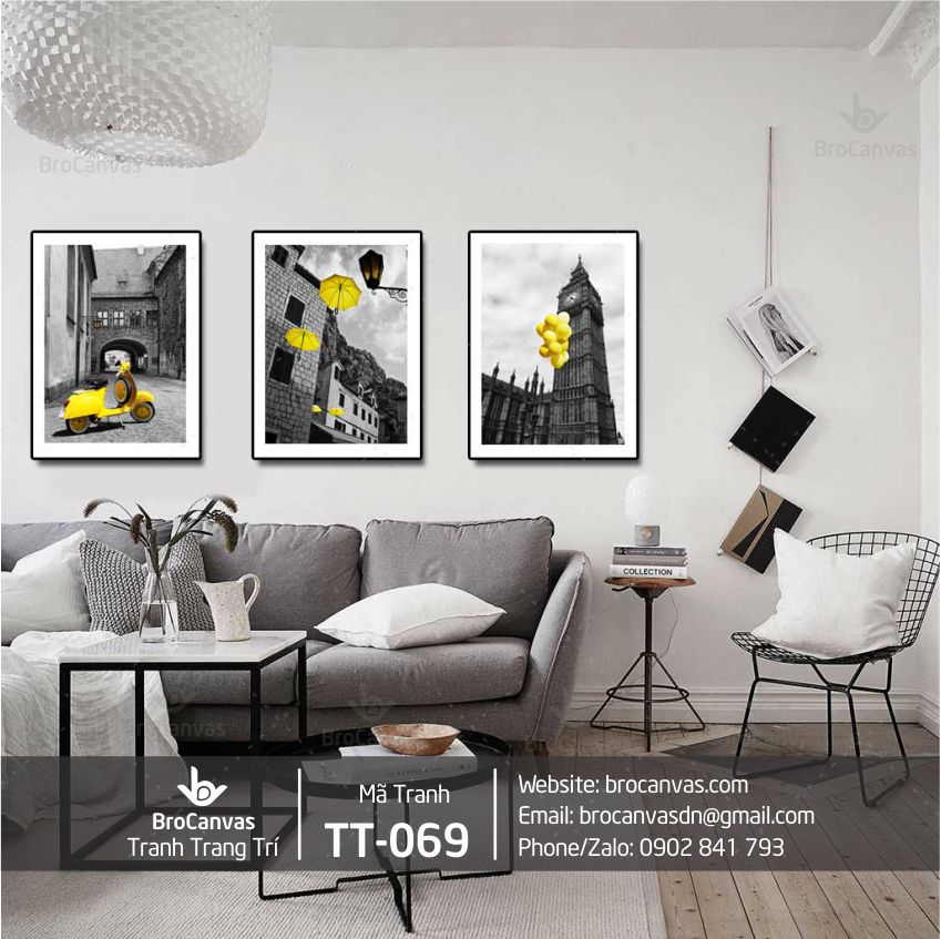 Tranh trang trí: "bộ 3 thành phố vàng đen" tt-069