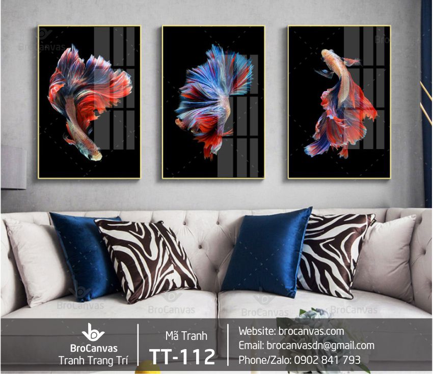 Tranh trang trí bộ 3 cá sim xanh đỏ tt-112 | brocanvas. Com
