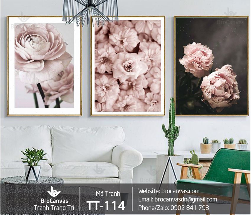 Tranh trang trí: "3 bộ hoa hồng trắng" tt-114.